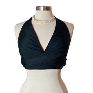 Womens Halter Bikini Top XL DD Black Wrap Style Swimwear Tie Back Beach Pool